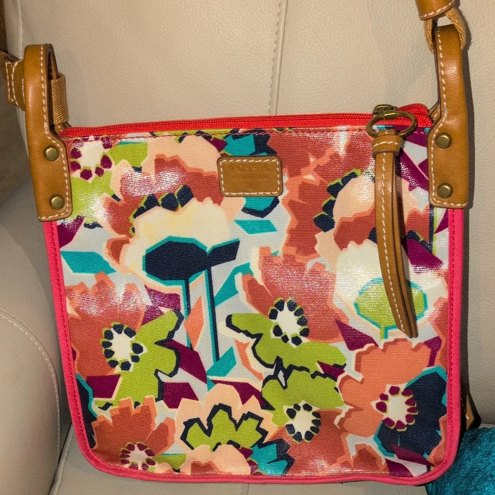 Fossil Floral Canvas Crossbody Bag